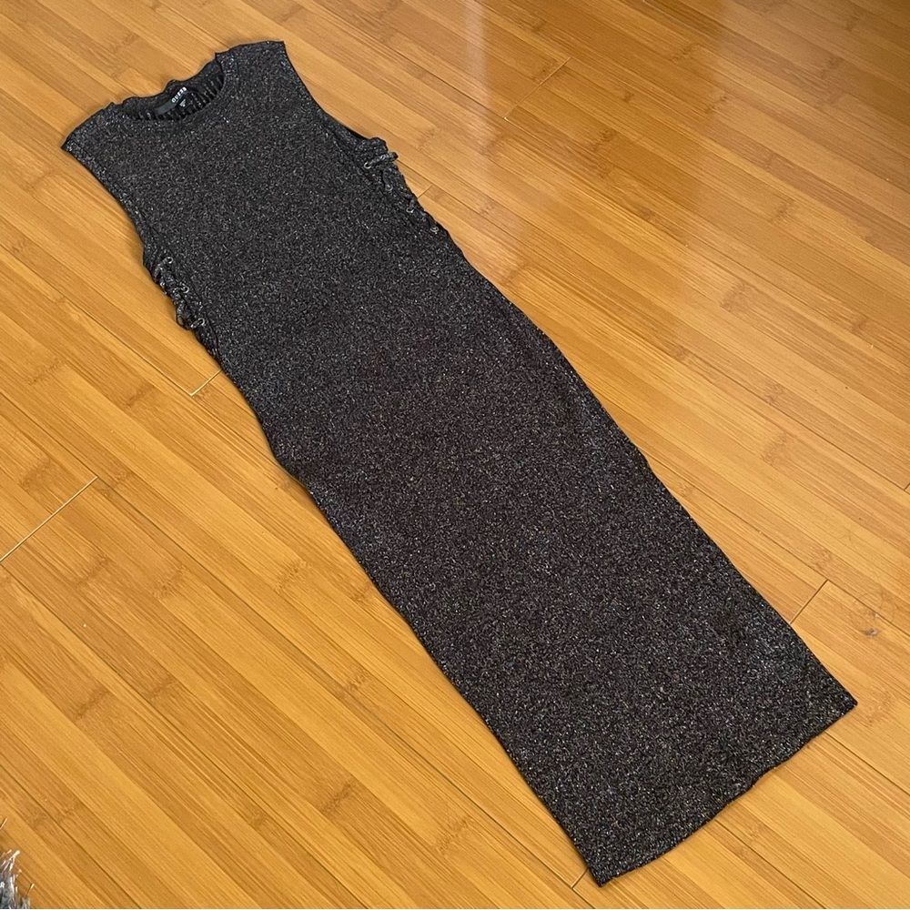 GUESS ribbed sleeveless maxi metallic and black dress